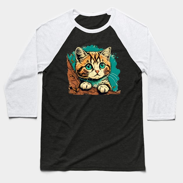 Cute Funny Cat Colorful - Gift For Kid Women Men Lover Baseball T-Shirt by Wesley Mcanderson Jones